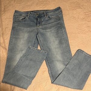 American Eagle Outfitters Blue Skinny Jeans with Distressed Look